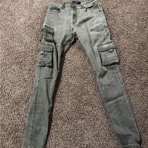 Men's Green Skinny Cargo Jeans